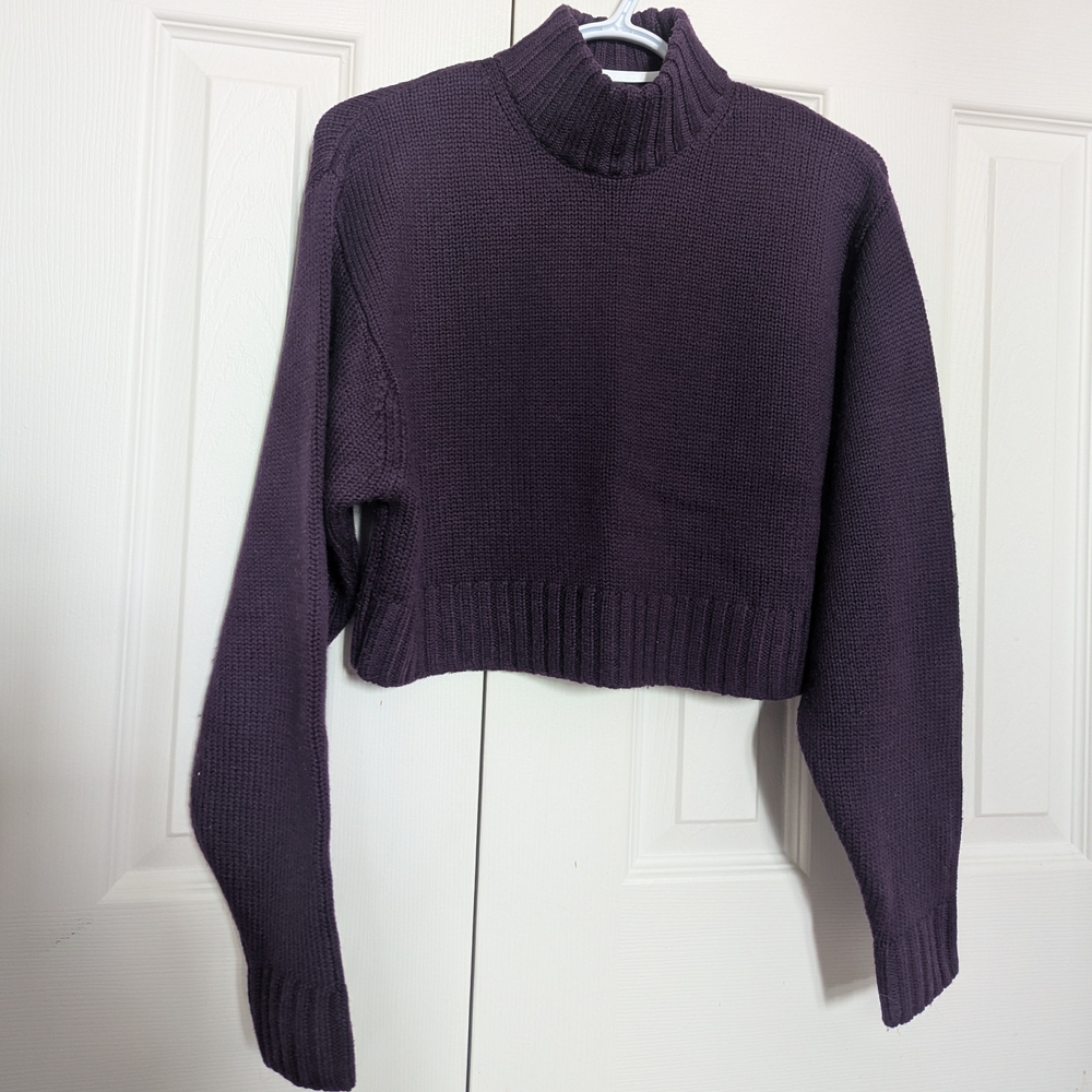 Aritzia 100% Merino Wool Purple Cropped Turtleneck Sweater